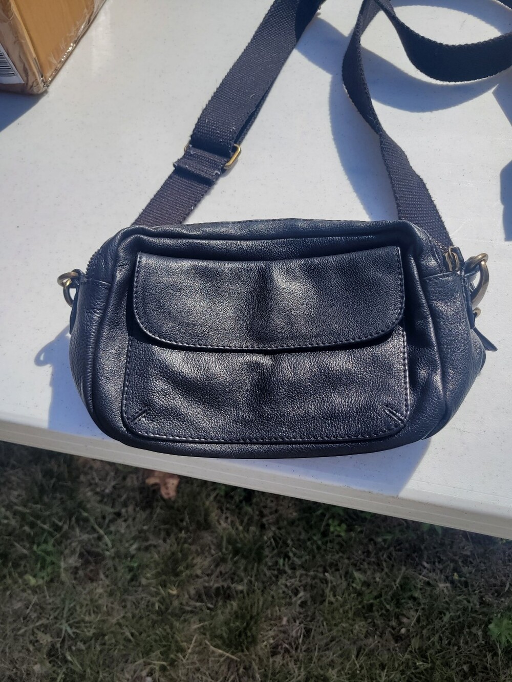 Fat Face Black Leather Crossbody Bag with Adjustable Strap